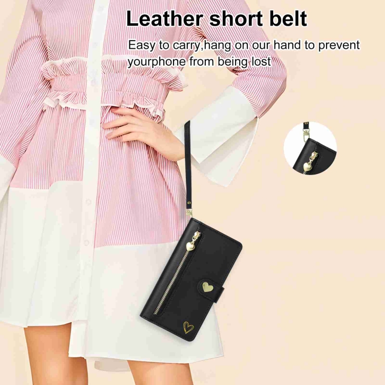 For iPhone 14 POLA Love Multi-Card Slots Zipper Wallet Leather Phone Case(Black) - 5