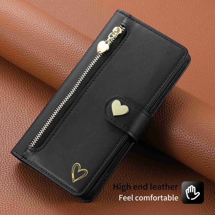 For iPhone 14 POLA Love Multi-Card Slots Zipper Wallet Leather Phone Case(Black) - 6