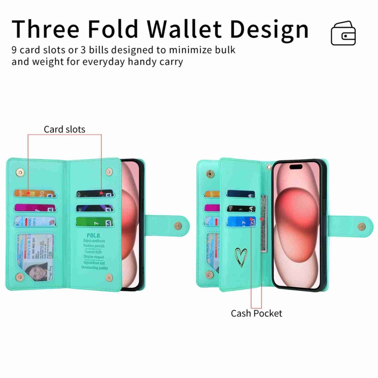 For iPhone 14 Plus POLA Love Multi-Card Slots Zipper Wallet Leather Phone Case(Light Green) For iPhone 14 Plus POLA Love Multi-Card Slots Zipper Wallet Leather Phone Case(Light Green)