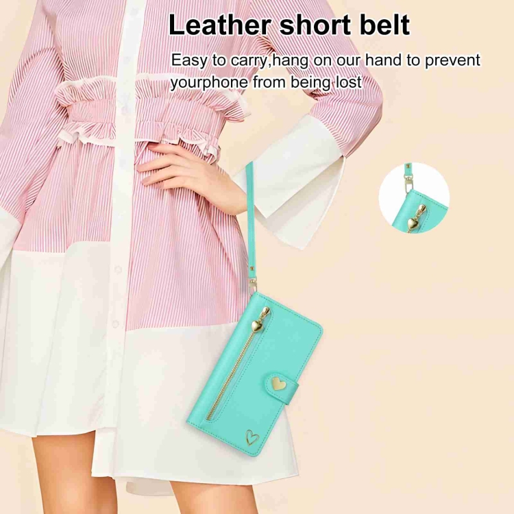 For iPhone 14 Plus POLA Love Multi-Card Slots Zipper Wallet Leather Phone Case(Light Green) For iPhone 14 Plus POLA Love Multi-Card Slots Zipper Wallet Leather Phone Case(Light Green)