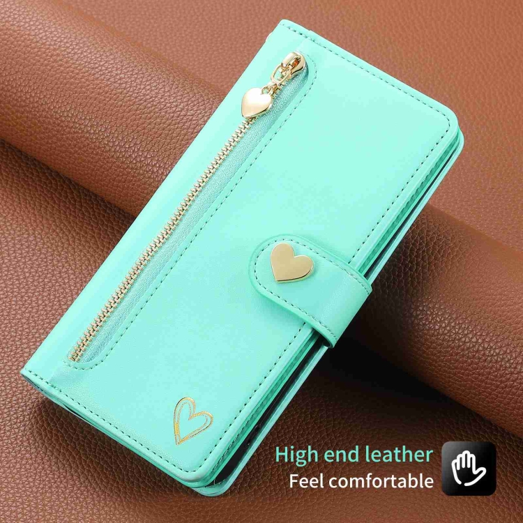 For iPhone 14 Plus POLA Love Multi-Card Slots Zipper Wallet Leather Phone Case(Light Green) For iPhone 14 Plus POLA Love Multi-Card Slots Zipper Wallet Leather Phone Case(Light Green)