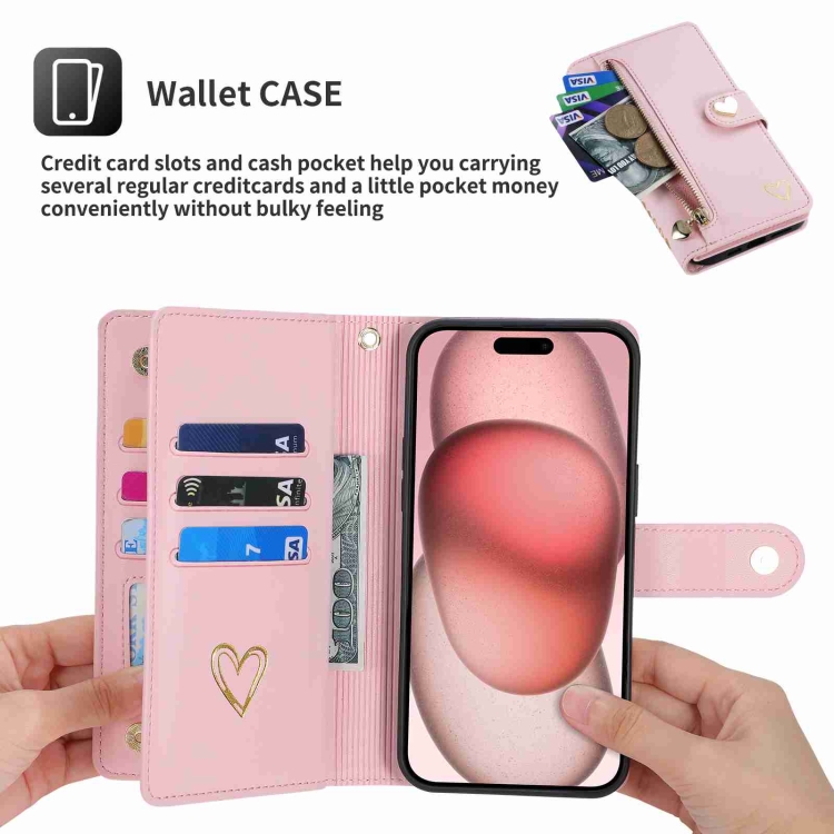 For iPhone 14 Pro POLA Love Multi-Card Slots Zipper Wallet Leather