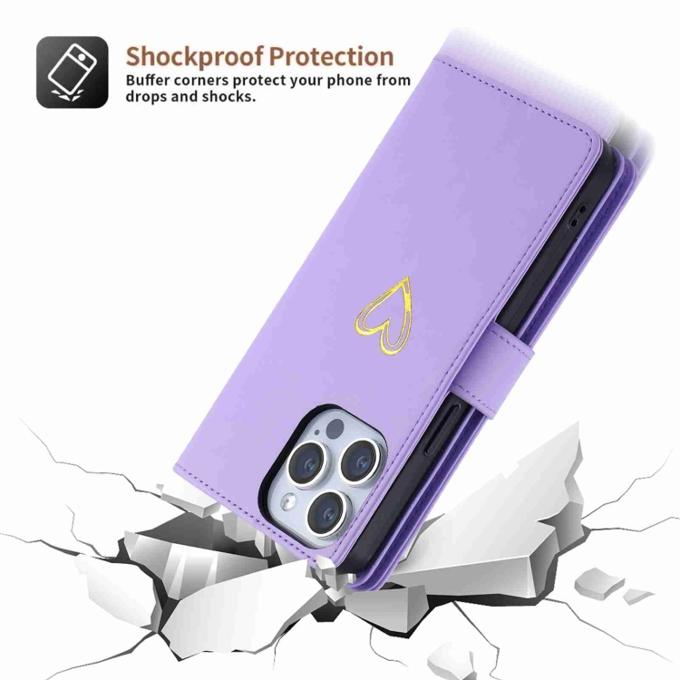 For iPhone 15 Pro POLA Love Multi-Card Slots Zipper Wallet Leather Phone Case(Purple) For iPhone 15 Pro POLA Love Multi-Card Slots Zipper Wallet Leather Phone Case(Purple)