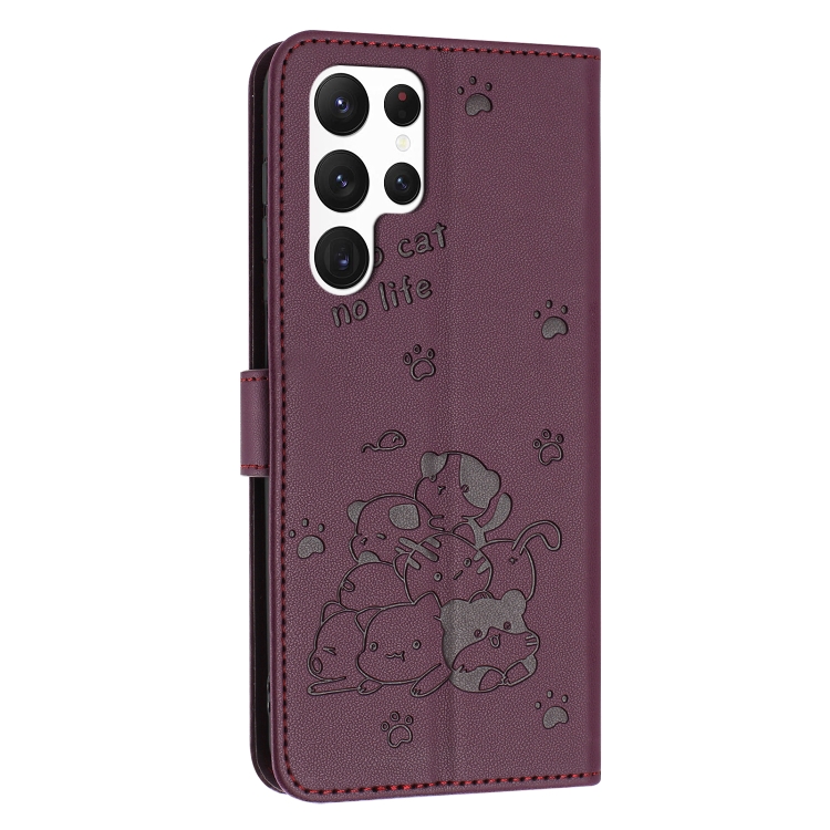 For Samsung Galaxy S24 Ultra 5G Embossed Kitten Phone Leather Case with Lanyard(Wine Red) For Samsung Galaxy S24 Ultra 5G Embossed Kitten Phone Leather Case with Lanyard(Wine Red)