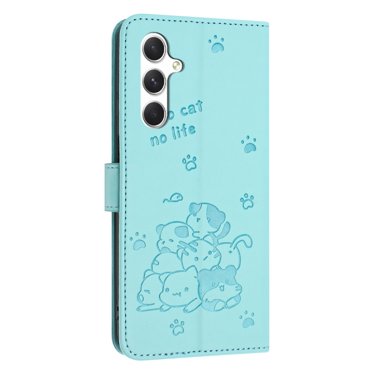 For Samsung Galaxy S25+ / S24+ 5G Embossed Kitten Phone Leather Case with Lanyard(Mint Green) For Samsung Galaxy S25+ / S24+ 5G Embossed Kitten Phone Leather Case with Lanyard(Mint Green)