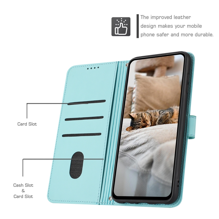 For Samsung Galaxy S25+ / S24+ 5G Embossed Kitten Phone Leather Case with Lanyard(Mint Green) For Samsung Galaxy S25+ / S24+ 5G Embossed Kitten Phone Leather Case with Lanyard(Mint Green)