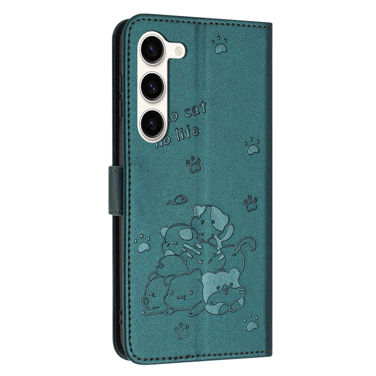 For Samsung Galaxy S23 5G Embossed Kitten Phone Leather Case with Lanyard(Dark Green) For Samsung Galaxy S23 5G Embossed Kitten Phone Leather Case with Lanyard(Dark Green)