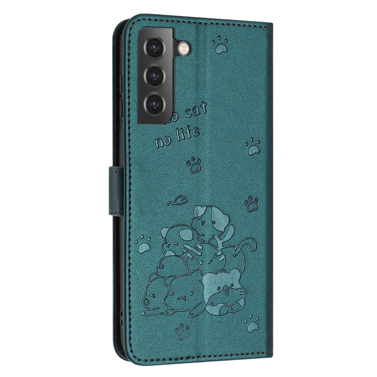 For Samsung Galaxy S21+ 5G Embossed Kitten Phone Leather Case with Lanyard(Dark Green) For Samsung Galaxy S21+ 5G Embossed Kitten Phone Leather Case with Lanyard(Dark Green)