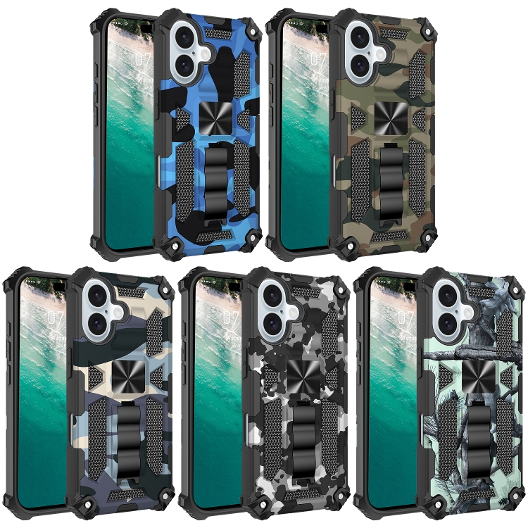 For iPhone 16 Camouflage Armor Kickstand TPU Hybrid PC Magnetic Phone Case(Black) For iPhone 16 Camouflage Armor Kickstand TPU Hybrid PC Magnetic Phone Case(Black)