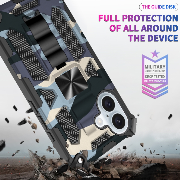 For iPhone 16 Camouflage Armor Kickstand TPU Hybrid PC Magnetic Phone Case(Black) For iPhone 16 Camouflage Armor Kickstand TPU Hybrid PC Magnetic Phone Case(Black)