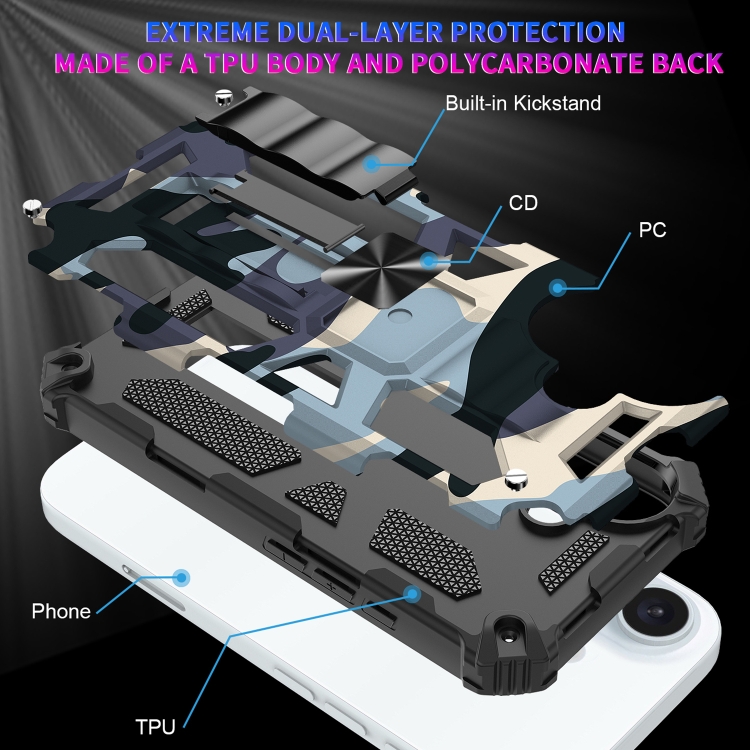 For iPhone 16 Camouflage Armor Kickstand TPU Hybrid PC Magnetic Phone Case(Black) For iPhone 16 Camouflage Armor Kickstand TPU Hybrid PC Magnetic Phone Case(Black)