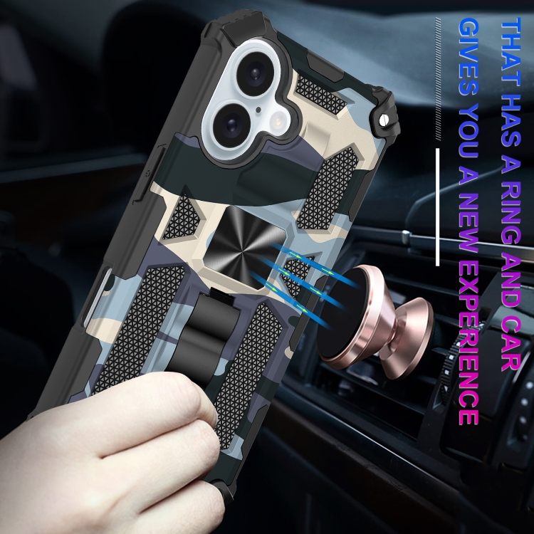 For iPhone 16 Camouflage Armor Kickstand TPU Hybrid PC Magnetic Phone Case(Black) For iPhone 16 Camouflage Armor Kickstand TPU Hybrid PC Magnetic Phone Case(Black)