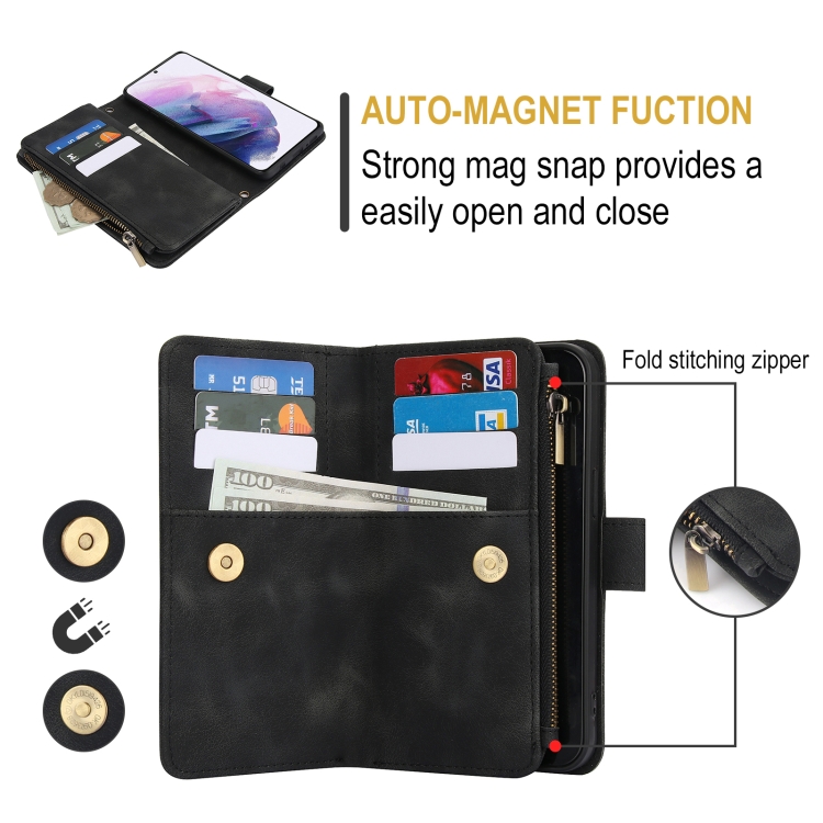 For Samsung Galaxy S21 5G Dream 9-Card Zipper Wallet RFID Leather Phone Case with Lanyard(Black) For Samsung Galaxy S21 5G Dream 9-Card Zipper Wallet RFID Leather Phone Case with Lanyard(Black)
