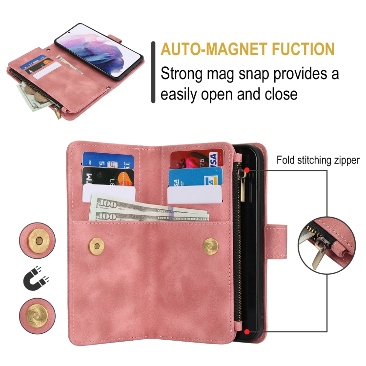 For Samsung Galaxy S21+ 5G Dream 9-Card Zipper Wallet RFID Leather Phone Case with Lanyard(Rose Gold) For Samsung Galaxy S21+ 5G Dream 9-Card Zipper Wallet RFID Leather Phone Case with Lanyard(Rose Gold)