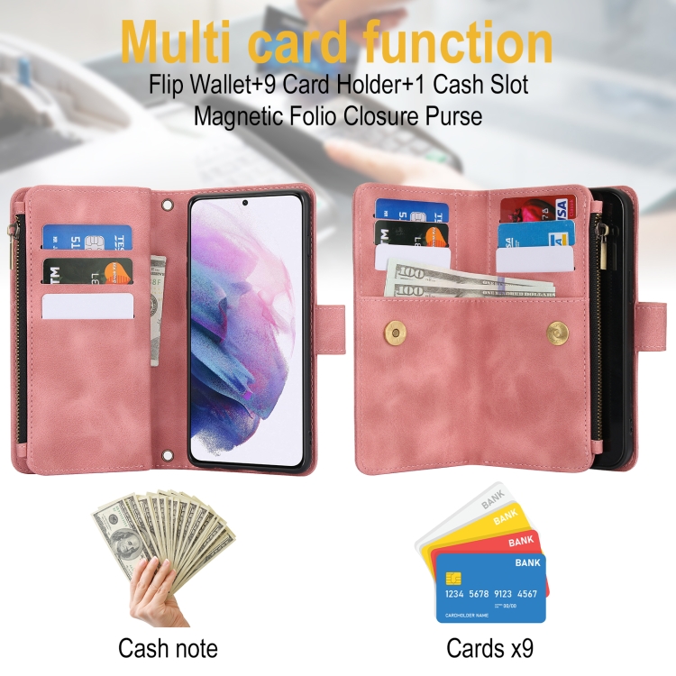 For Samsung Galaxy S21+ 5G Dream 9-Card Zipper Wallet RFID Leather Phone Case with Lanyard(Rose Gold) For Samsung Galaxy S21+ 5G Dream 9-Card Zipper Wallet RFID Leather Phone Case with Lanyard(Rose Gold)