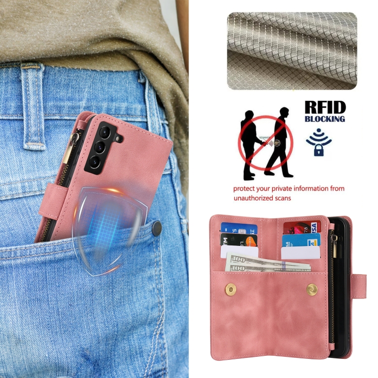 For Samsung Galaxy S21+ 5G Dream 9-Card Zipper Wallet RFID Leather Phone Case with Lanyard(Rose Gold) For Samsung Galaxy S21+ 5G Dream 9-Card Zipper Wallet RFID Leather Phone Case with Lanyard(Rose Gold)