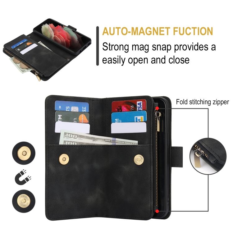 For Samsung Galaxy S21 Ultra 5G Dream 9-Card Zipper Wallet RFID Leather Phone Case with Lanyard(Black) For Samsung Galaxy S21 Ultra 5G Dream 9-Card Zipper Wallet RFID Leather Phone Case with Lanyard(Black)