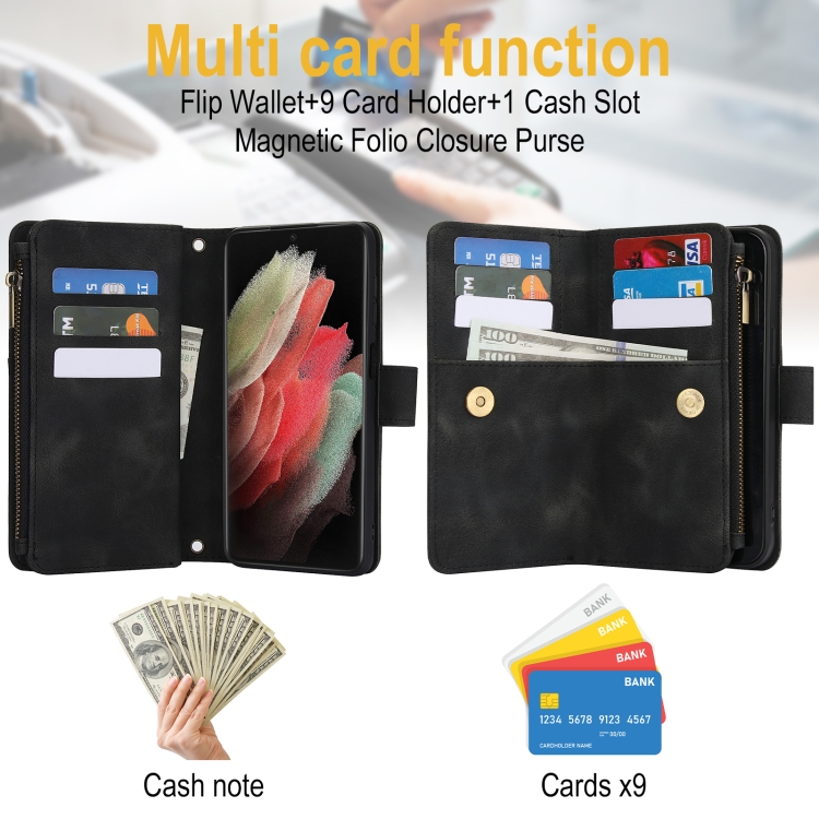 For Samsung Galaxy S21 Ultra 5G Dream 9-Card Zipper Wallet RFID Leather Phone Case with Lanyard(Black) For Samsung Galaxy S21 Ultra 5G Dream 9-Card Zipper Wallet RFID Leather Phone Case with Lanyard(Black)