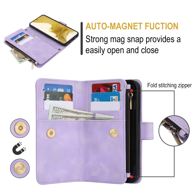 For Samsung Galaxy S22+ 5G Dream 9-Card Zipper Wallet RFID Leather Phone Case with Lanyard(Purple) For Samsung Galaxy S22+ 5G Dream 9-Card Zipper Wallet RFID Leather Phone Case with Lanyard(Purple)
