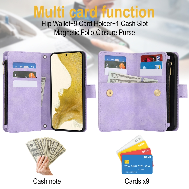For Samsung Galaxy S22+ 5G Dream 9-Card Zipper Wallet RFID Leather Phone Case with Lanyard(Purple) For Samsung Galaxy S22+ 5G Dream 9-Card Zipper Wallet RFID Leather Phone Case with Lanyard(Purple)