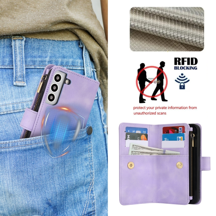 For Samsung Galaxy S22+ 5G Dream 9-Card Zipper Wallet RFID Leather Phone Case with Lanyard(Purple) For Samsung Galaxy S22+ 5G Dream 9-Card Zipper Wallet RFID Leather Phone Case with Lanyard(Purple)