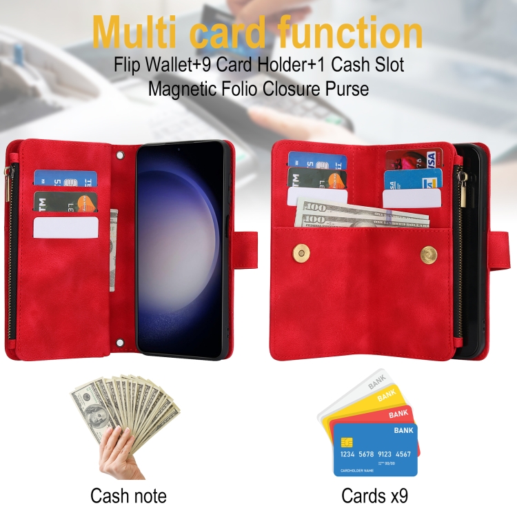 For Samsung Galaxy S23+ 5G Dream 9-Card Zipper Wallet RFID Leather Phone Case with Lanyard(Red) For Samsung Galaxy S23+ 5G Dream 9-Card Zipper Wallet RFID Leather Phone Case with Lanyard(Red)