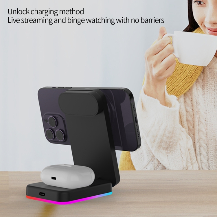 H62 RGB LED Light 3 in 1 Foldable Wireless Charger(Black) H62 RGB LED Light 3 in 1 Foldable Wireless Charger(Black)