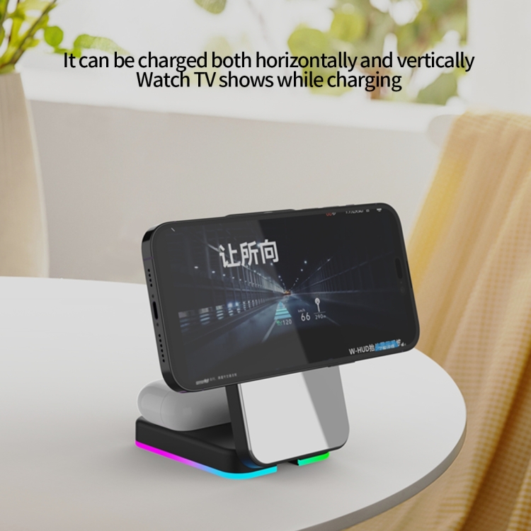 H62 RGB LED Light 3 in 1 Foldable Wireless Charger(Black) H62 RGB LED Light 3 in 1 Foldable Wireless Charger(Black)
