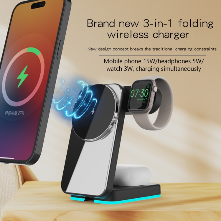 H62 RGB LED Light 3 in 1 Foldable Wireless Charger(Black) H62 RGB LED Light 3 in 1 Foldable Wireless Charger(Black)