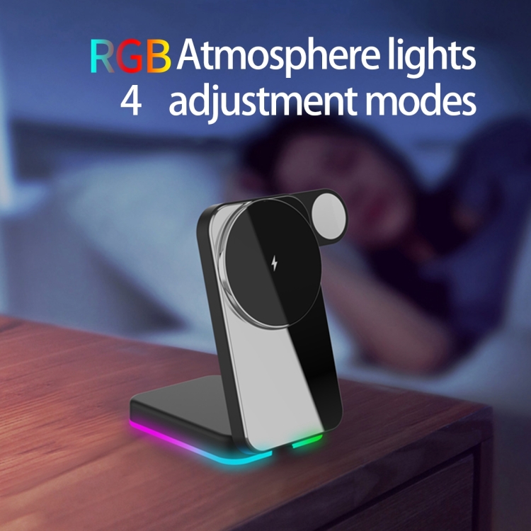 H62 RGB LED Light 3 in 1 Foldable Wireless Charger(Black) H62 RGB LED Light 3 in 1 Foldable Wireless Charger(Black)