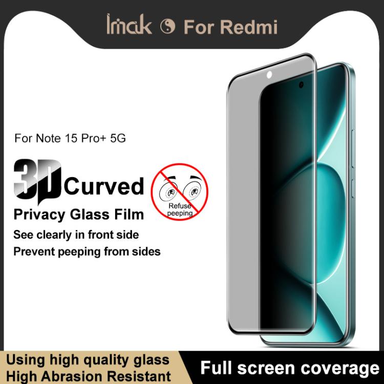 For Redmi Note 15 Pro+ 5G Global 163.3mm imak 3D Curved Privacy Full Screen Tempered Glass Film 3