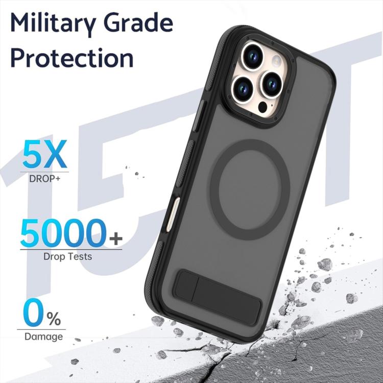 For iPhone 15 Plus / 14 Plus Dual-Color Skin Feel Magsafe Phone Case with Holder(Black) For iPhone 15 Plus / 14 Plus Dual-Color Skin Feel Magsafe Phone Case with Holder(Black)
