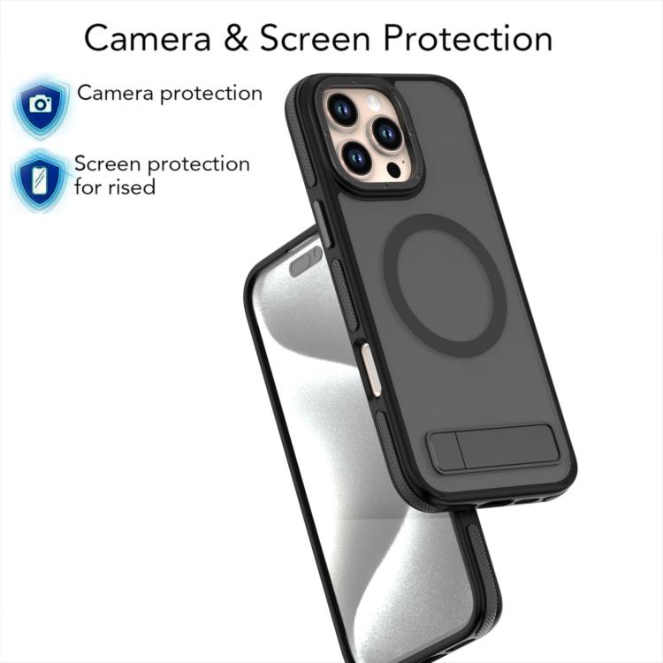 For iPhone 15 Plus / 14 Plus Dual-Color Skin Feel Magsafe Phone Case with Holder(Black) For iPhone 15 Plus / 14 Plus Dual-Color Skin Feel Magsafe Phone Case with Holder(Black)