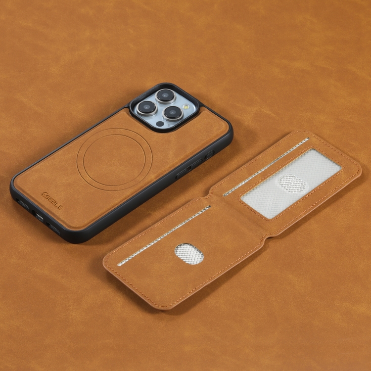 For iPhone 16 Plus ESEBLE E2 Retro Texture Card Slots MagSafe RFID Leather Case(Yellow) For iPhone 16 Plus ESEBLE E2 Retro Texture Card Slots MagSafe RFID Leather Case(Yellow)