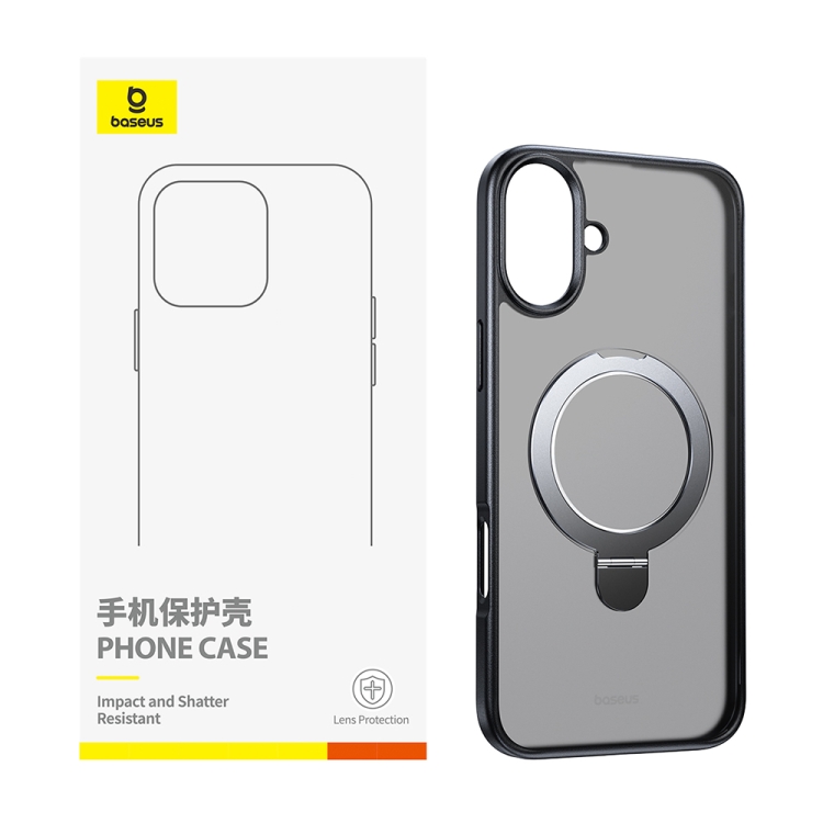 For iPhone 16 Baseus SkyRing Series Ring Holder Magsafe Phone Case(Matte Black) For iPhone 16 Baseus SkyRing Series Ring Holder Magsafe Phone Case(Matte Black)