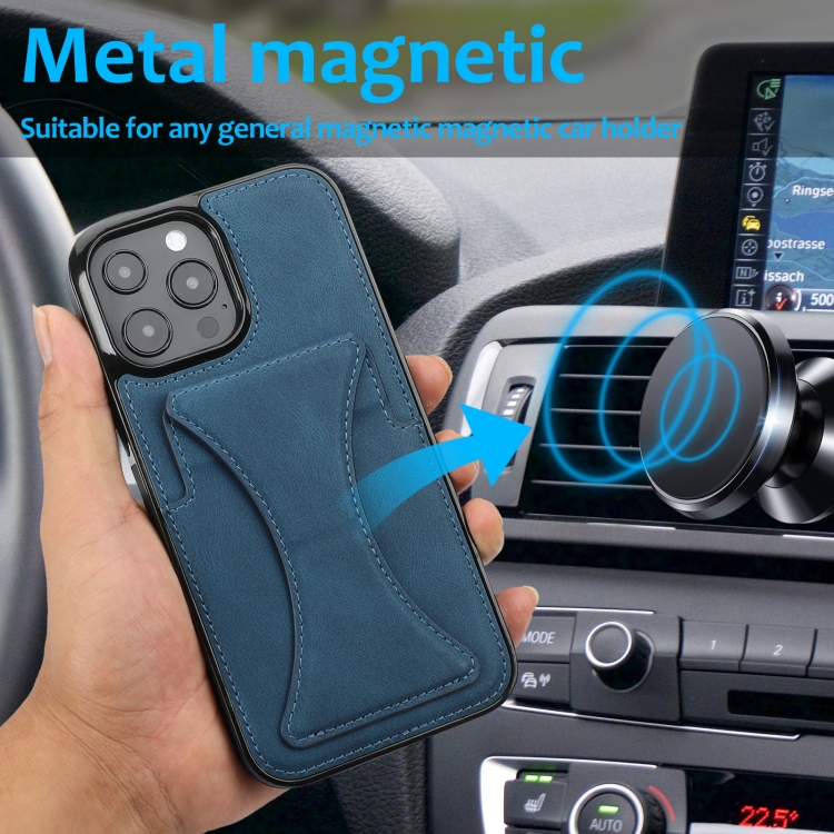 For iPhone 16 Pro Ultra-thin Shockproof Phone Protective Case with Holder(Blue)