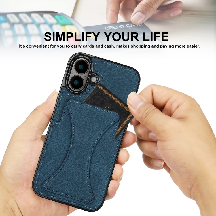 For iPhone 16 Plus Ultra-thin Shockproof Phone Protective Case with Holder(Blue) For iPhone 16 Plus Ultra-thin Shockproof Phone Protective Case with Holder(Blue)