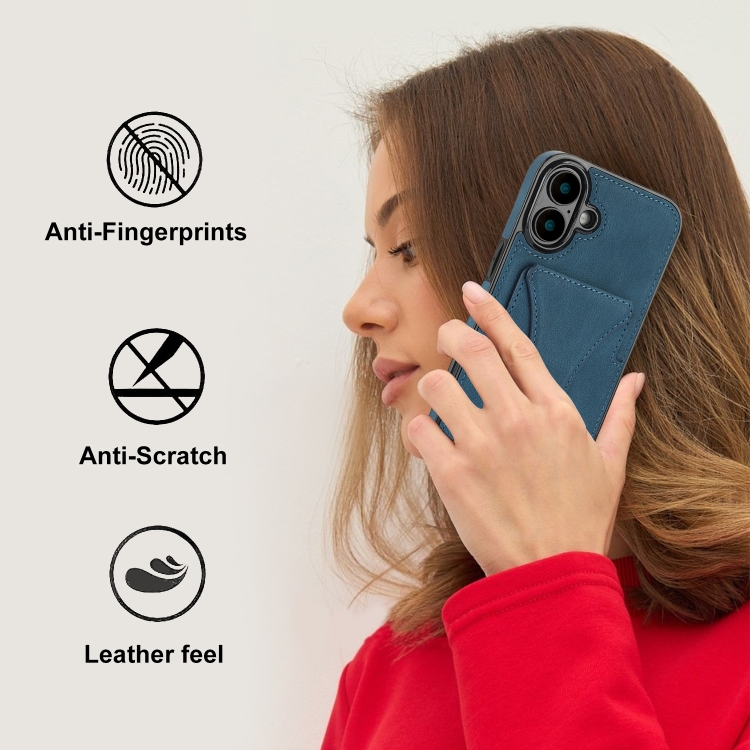 For iPhone 16 Plus Ultra-thin Shockproof Phone Protective Case with Holder(Blue) For iPhone 16 Plus Ultra-thin Shockproof Phone Protective Case with Holder(Blue)