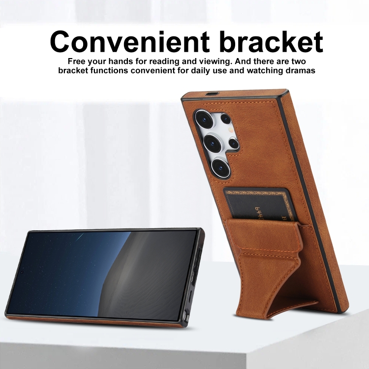 For Samsung Galaxy S24 Ultra 5G Ultra-thin Shockproof Phone Protective Case with Holder(Brown) For Samsung Galaxy S24 Ultra 5G Ultra-thin Shockproof Phone Protective Case with Holder(Brown)