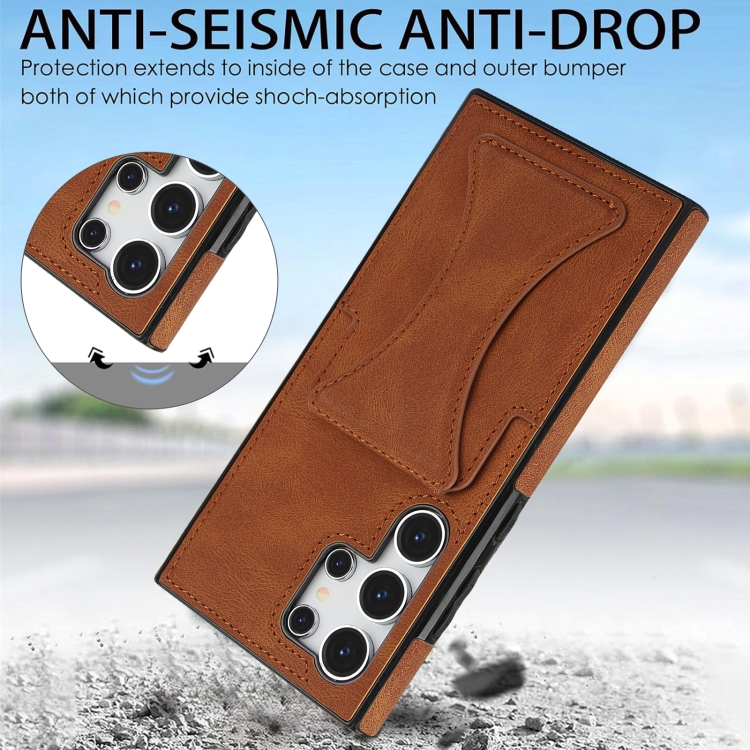 For Samsung Galaxy S24 Ultra 5G Ultra-thin Shockproof Phone Protective Case with Holder(Brown) For Samsung Galaxy S24 Ultra 5G Ultra-thin Shockproof Phone Protective Case with Holder(Brown)