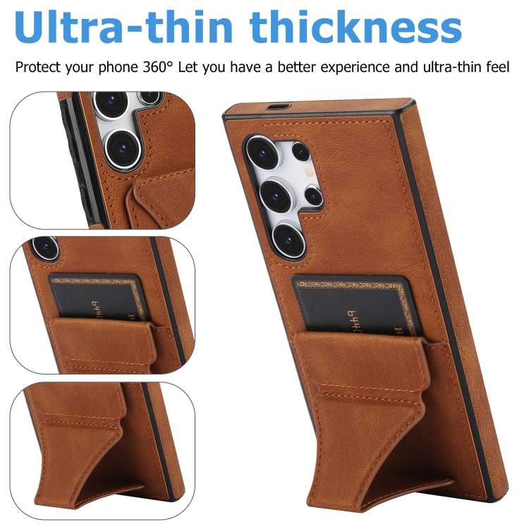 For Samsung Galaxy S24 Ultra 5G Ultra-thin Shockproof Phone Protective Case with Holder(Brown) For Samsung Galaxy S24 Ultra 5G Ultra-thin Shockproof Phone Protective Case with Holder(Brown)