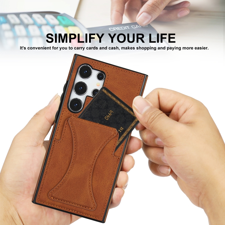 For Samsung Galaxy S24 Ultra 5G Ultra-thin Shockproof Phone Protective Case with Holder(Brown) For Samsung Galaxy S24 Ultra 5G Ultra-thin Shockproof Phone Protective Case with Holder(Brown)