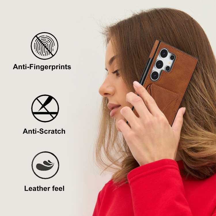 For Samsung Galaxy S24 Ultra 5G Ultra-thin Shockproof Phone Protective Case with Holder(Brown) For Samsung Galaxy S24 Ultra 5G Ultra-thin Shockproof Phone Protective Case with Holder(Brown)