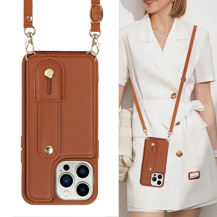 For iPhone 16 Pro Wristband Vertical Flip Wallet Back Cover Phone Case with Long Lanyard(Brown) For iPhone 16 Pro Wristband Vertical Flip Wallet Back Cover Phone Case with Long Lanyard(Brown)