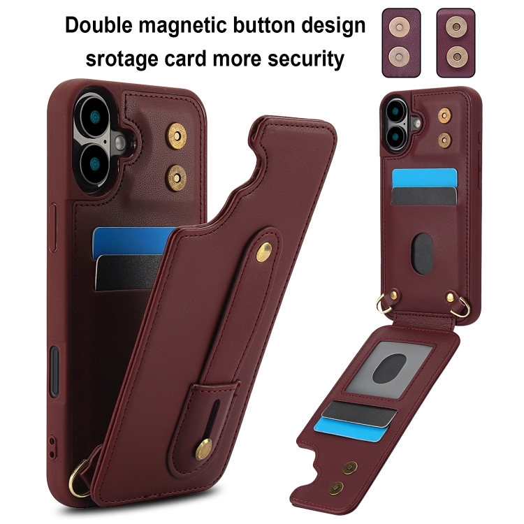 For iPhone 16 Wristband Vertical Flip Wallet Back Cover Phone Case with Long Lanyard(Wine Red) For iPhone 16 Wristband Vertical Flip Wallet Back Cover Phone Case with Long Lanyard(Wine Red)