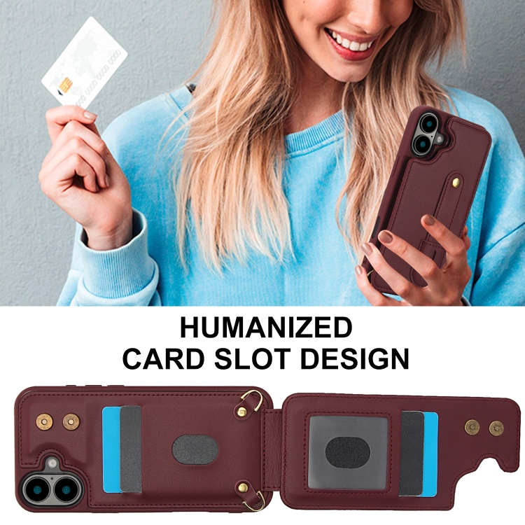 For iPhone 16 Wristband Vertical Flip Wallet Back Cover Phone Case with Long Lanyard(Wine Red) For iPhone 16 Wristband Vertical Flip Wallet Back Cover Phone Case with Long Lanyard(Wine Red)