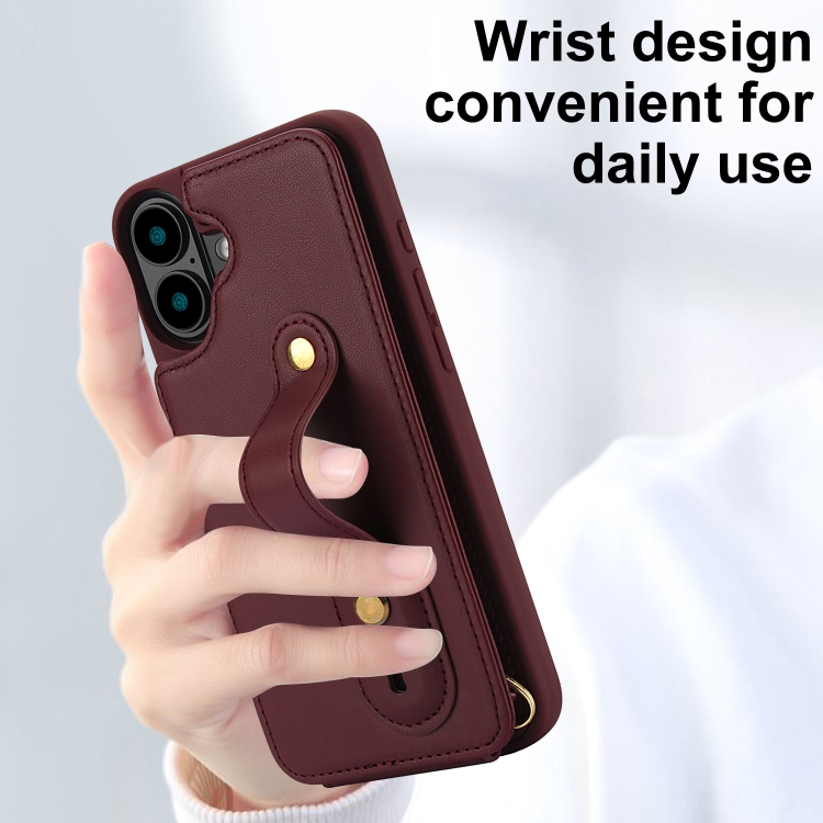 For iPhone 16 Wristband Vertical Flip Wallet Back Cover Phone Case with Long Lanyard(Wine Red) For iPhone 16 Wristband Vertical Flip Wallet Back Cover Phone Case with Long Lanyard(Wine Red)