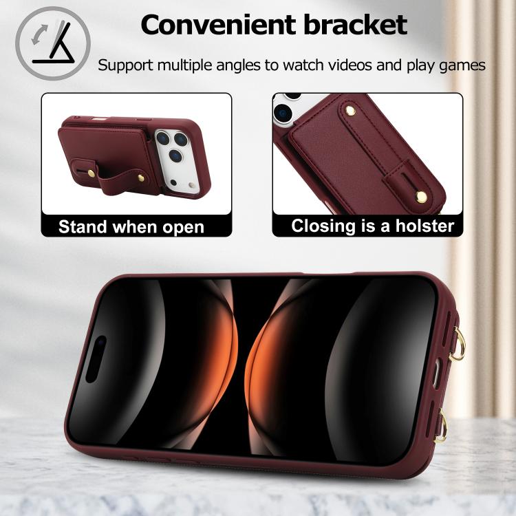 For iPhone 17 Pro Wristband Vertical Flip Wallet Back Cover Phone