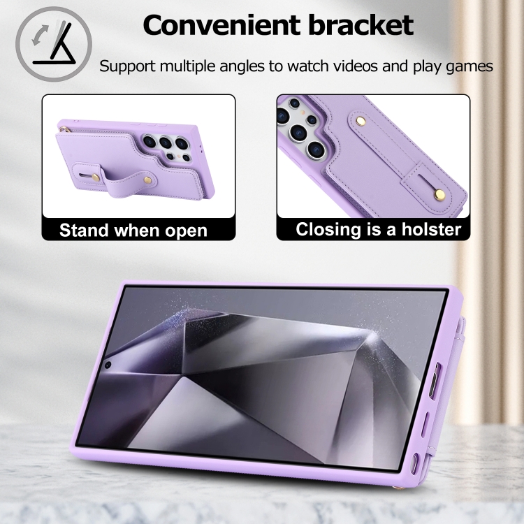 For Samsung Galaxy S24 Ultra 5G Wristband Vertical Flip Wallet Back Cover Phone Case with Long Lanyard(Purple) For Samsung Galaxy S24 Ultra 5G Wristband Vertical Flip Wallet Back Cover Phone Case with Long Lanyard(Purple)