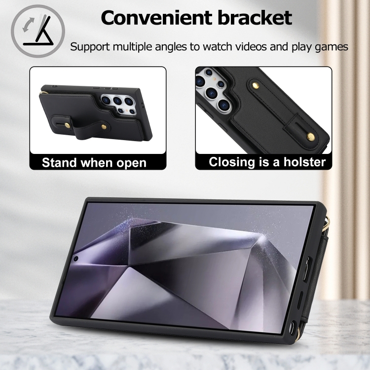 For Samsung Galaxy S25 Ultra 5G Wristband Vertical Flip Wallet Back Cover Phone Case with Long Lanyard(Black) For Samsung Galaxy S25 Ultra 5G Wristband Vertical Flip Wallet Back Cover Phone Case with Long Lanyard(Black)